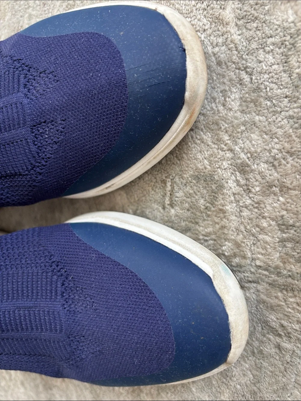 Via Spiga Slip-On Knit Sneakers in Navy with Maroon Pull Tab